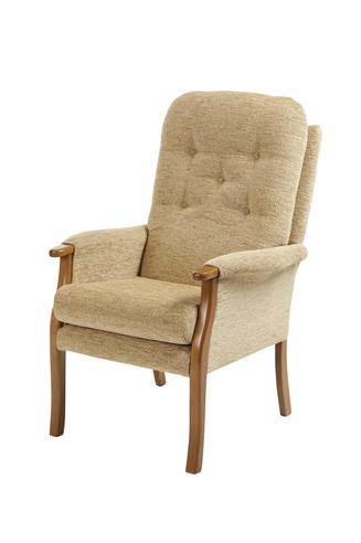 Orthotic wing chair, Beech wood frame, grey fabric,