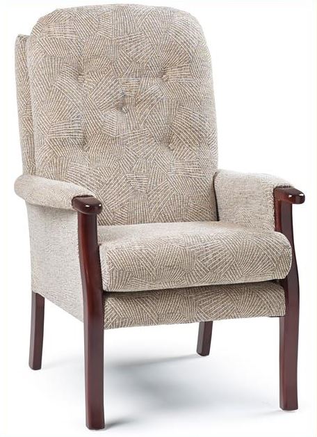 Orthotic wing chair, Beech wood frame, grey fabric,