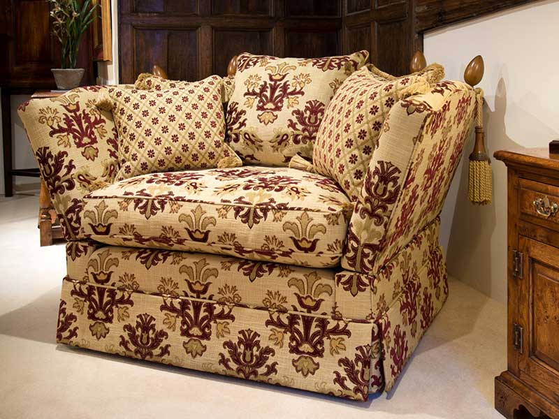Large loveseat, knowle, drop-down arms, valanced