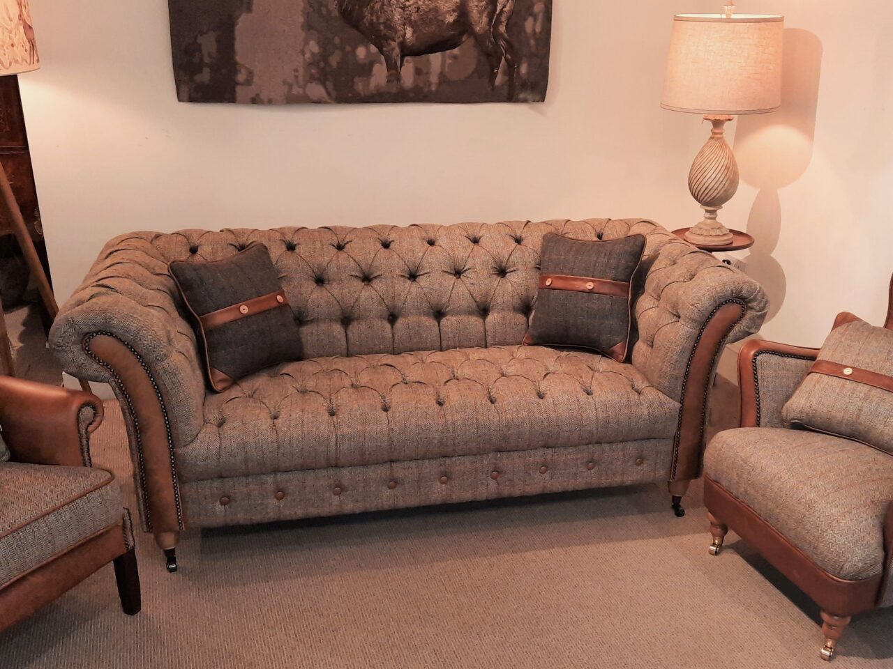 Leather and tweed sofa