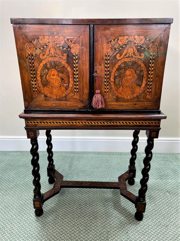 18th Century Continental Walnut And Marquetry Collectors Cabinet