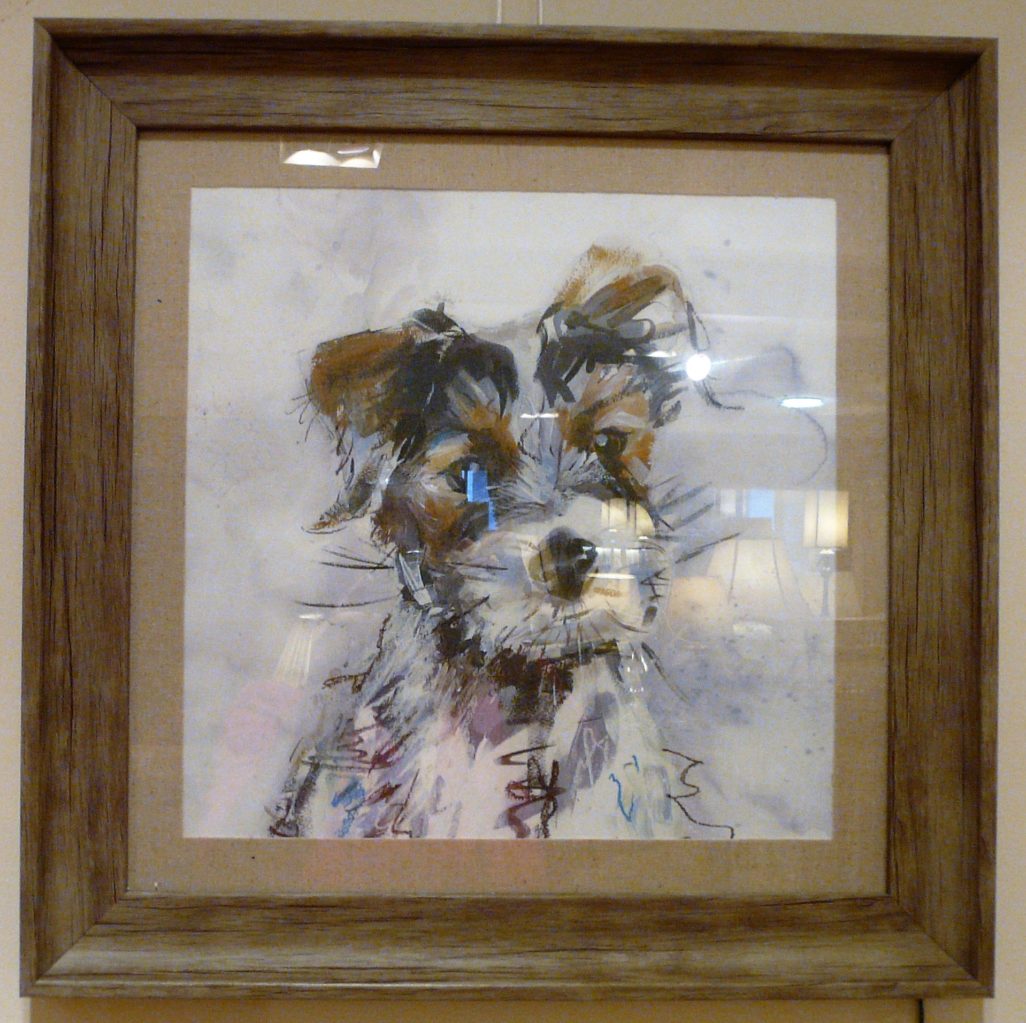 Terrier print, wooden frame.