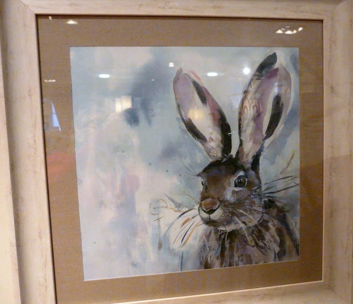 Hare print, wooden frame.