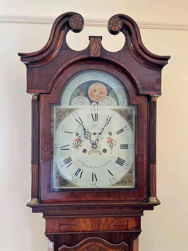 Finely Inlaid Mahogany & Satinwood Cased 8 Day Longcase Clock By Jonathan Hudson Of Nottingham - Close Up