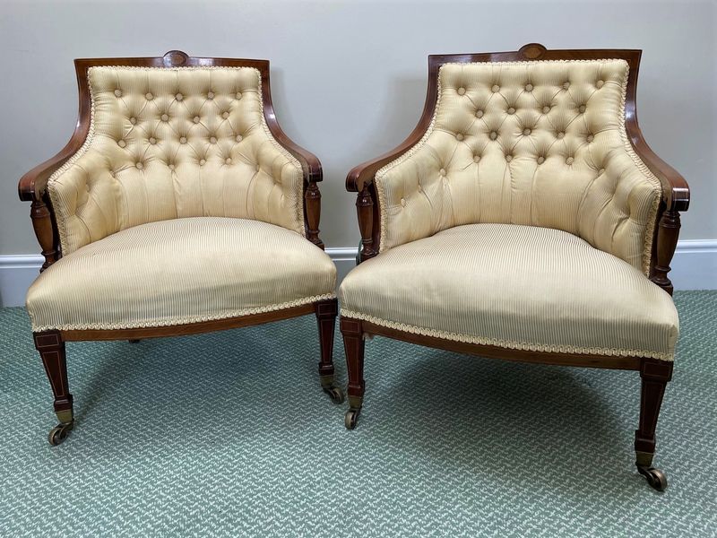 Pair Of Edwardian Inlaid Roswood Armchairs