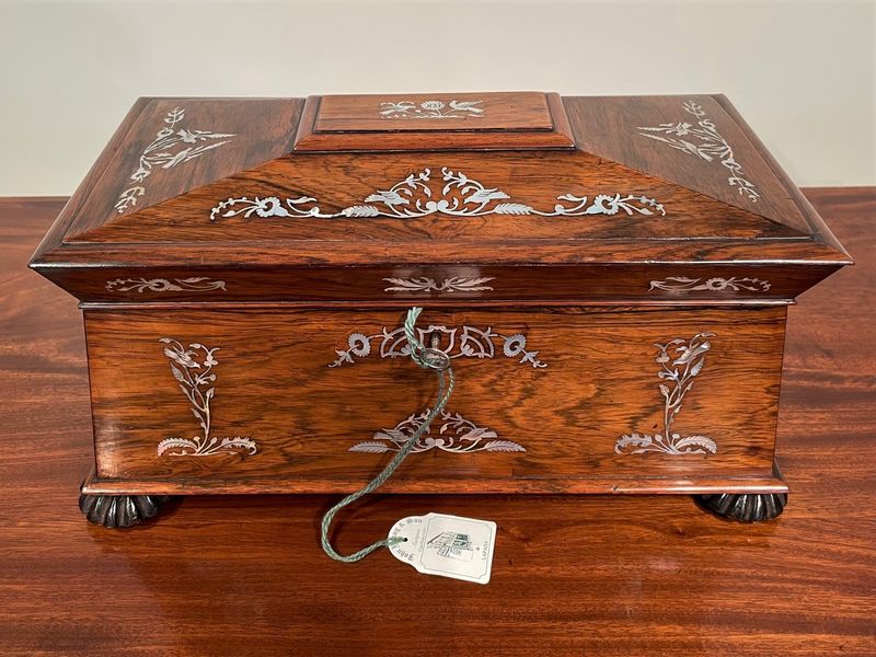 William IV Mother Of Pearl Inlaid Rosewood Tea Caddy
