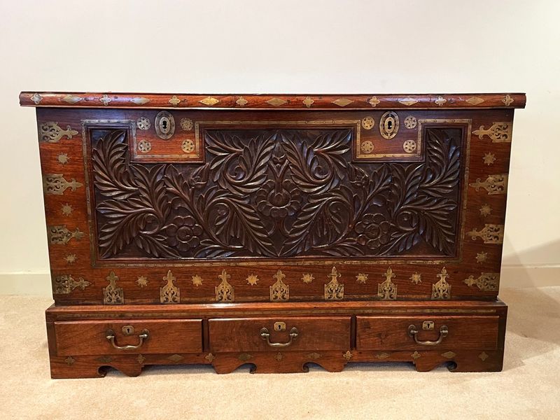 19th Century Brass Inlaid Rosewood Chest, Possibly Ceylonese
