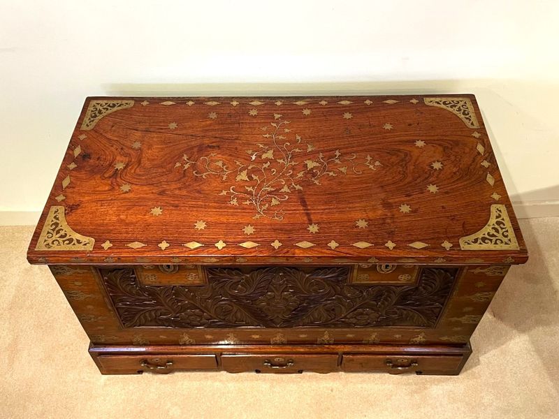 19th Century Brass Inlaid Rosewood Chest Top View